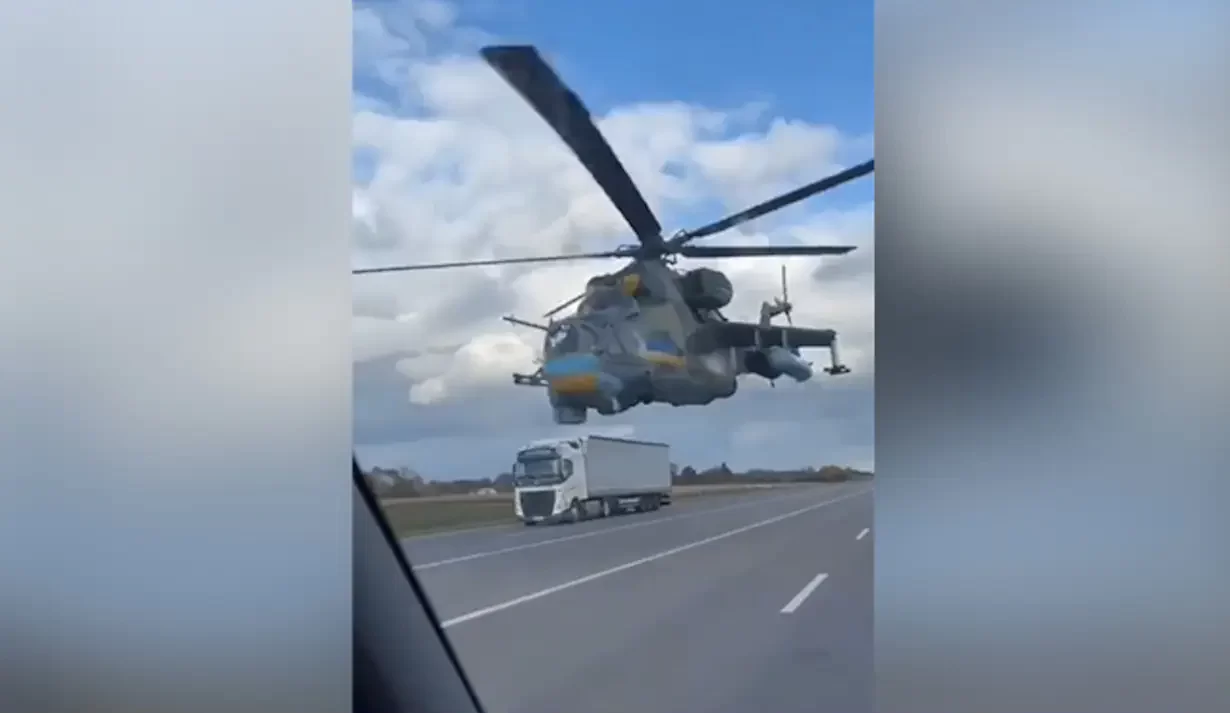 Viral Video Of Attack Helicopter Narrowly Missing Vehicles On Ukraine Highway Amazes Internet